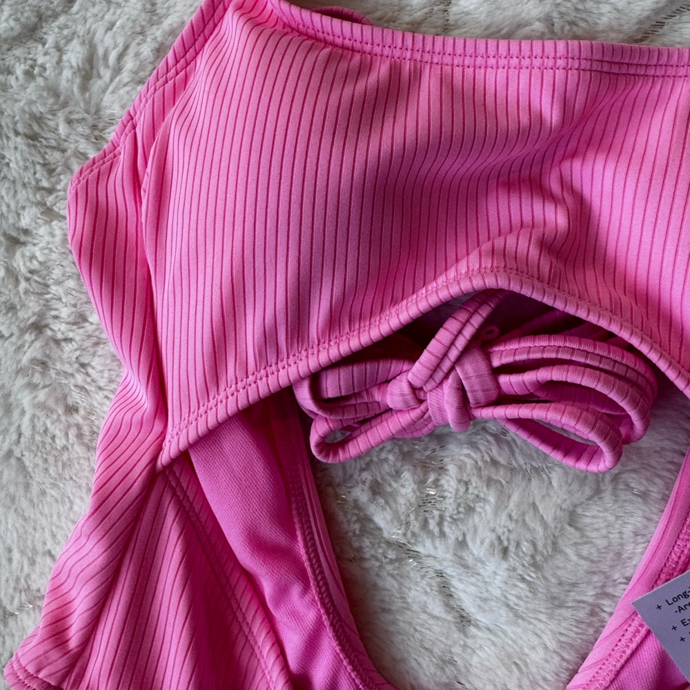 Pink Ribbed Cutout Swimsuit - Picture 2 of 4